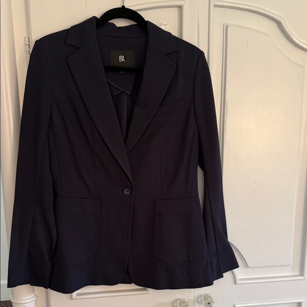 Banana Republic navy single-button blazer with patch pockets